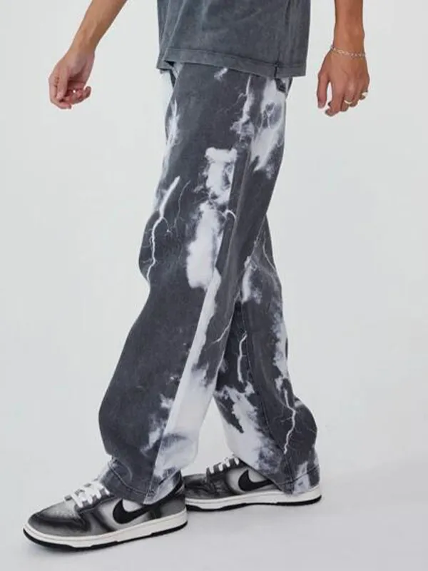 Vaqueros holgados con estampado Tie Dye lavados para hombre