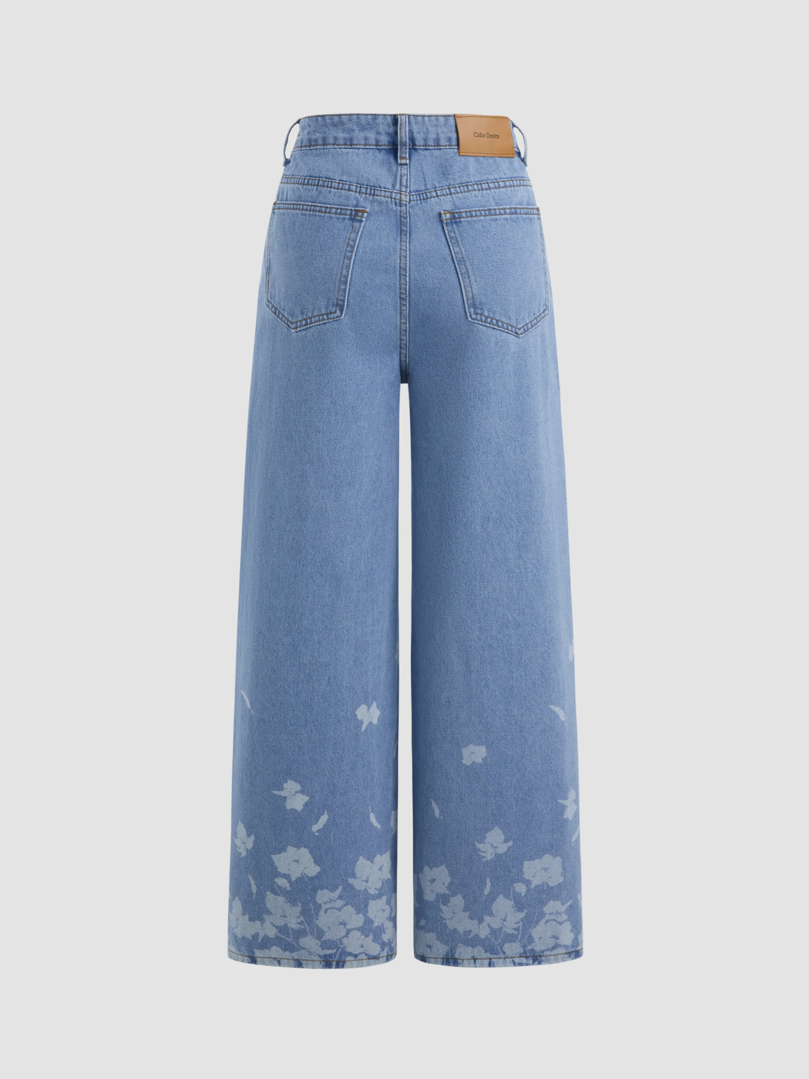  Vaqueros Rectos de Tiro Medio con Flores de Denim