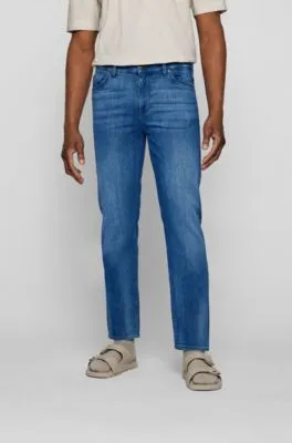 Vaqueros regular fit de denim azul italiano con tacto de cashmere