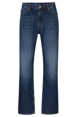 Vaqueros regular fit en denim azul marino lavado a la piedra