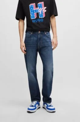 Vaqueros regular fit en denim azul marino lavado a la piedra