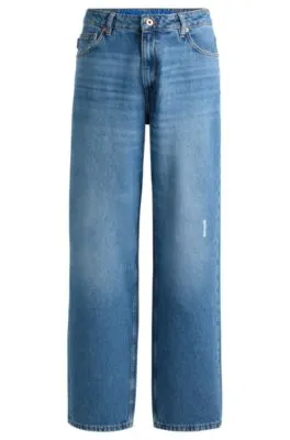 Vaqueros relaxed fit de denim de algodón azul medio