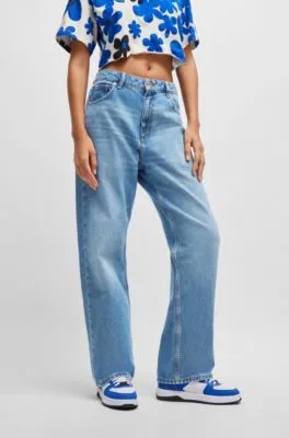 Vaqueros relaxed fit de denim de algodón azul medio
