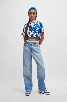 Vaqueros relaxed fit de denim de algodón azul medio