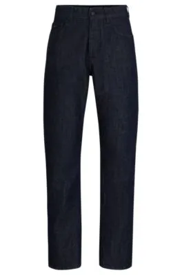 Vaqueros relaxed fit en denim rígido azul con efecto arrugado