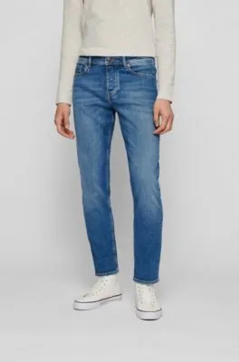 Vaqueros tapered fit de cómodo denim elástico azul