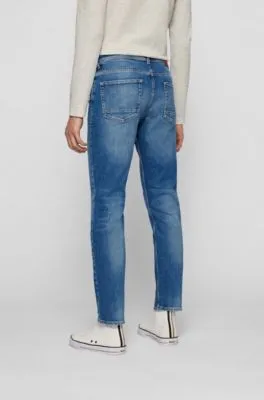 Vaqueros tapered fit de cómodo denim elástico azul