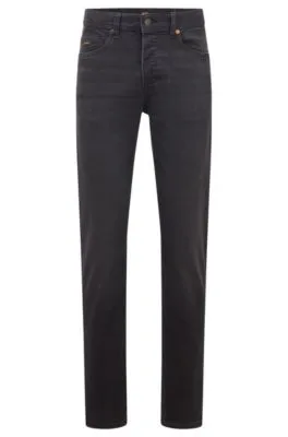Vaqueros tapered fit de tejido vaquero superelástico en negro lavado