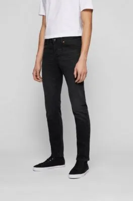 Vaqueros tapered fit de tejido vaquero superelástico en negro lavado