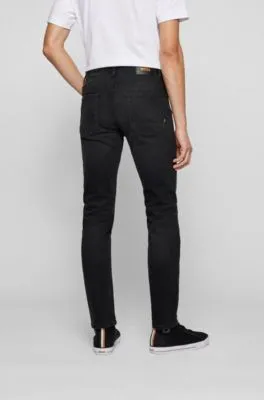 Vaqueros tapered fit de tejido vaquero superelástico en negro lavado
