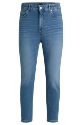 Vaqueros tobilleros de talle alto en cómodo denim elástico azul