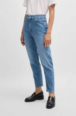 Vaqueros tobilleros de talle alto en cómodo denim elástico azul