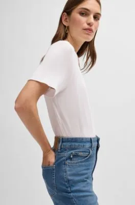 Vaqueros tobilleros de talle alto en cómodo denim elástico azul
