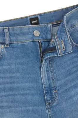 Vaqueros tobilleros de talle alto en cómodo denim elástico azul