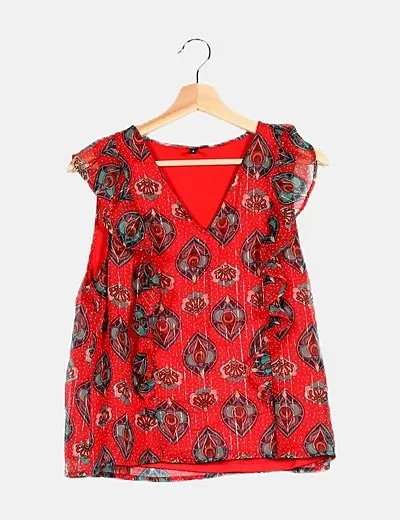 Vero Moda Blusa roja estampada