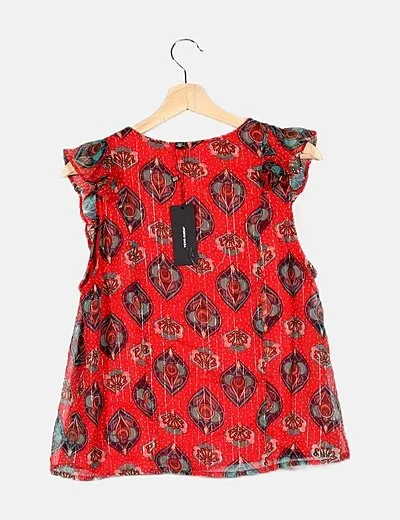 Vero Moda Blusa roja estampada