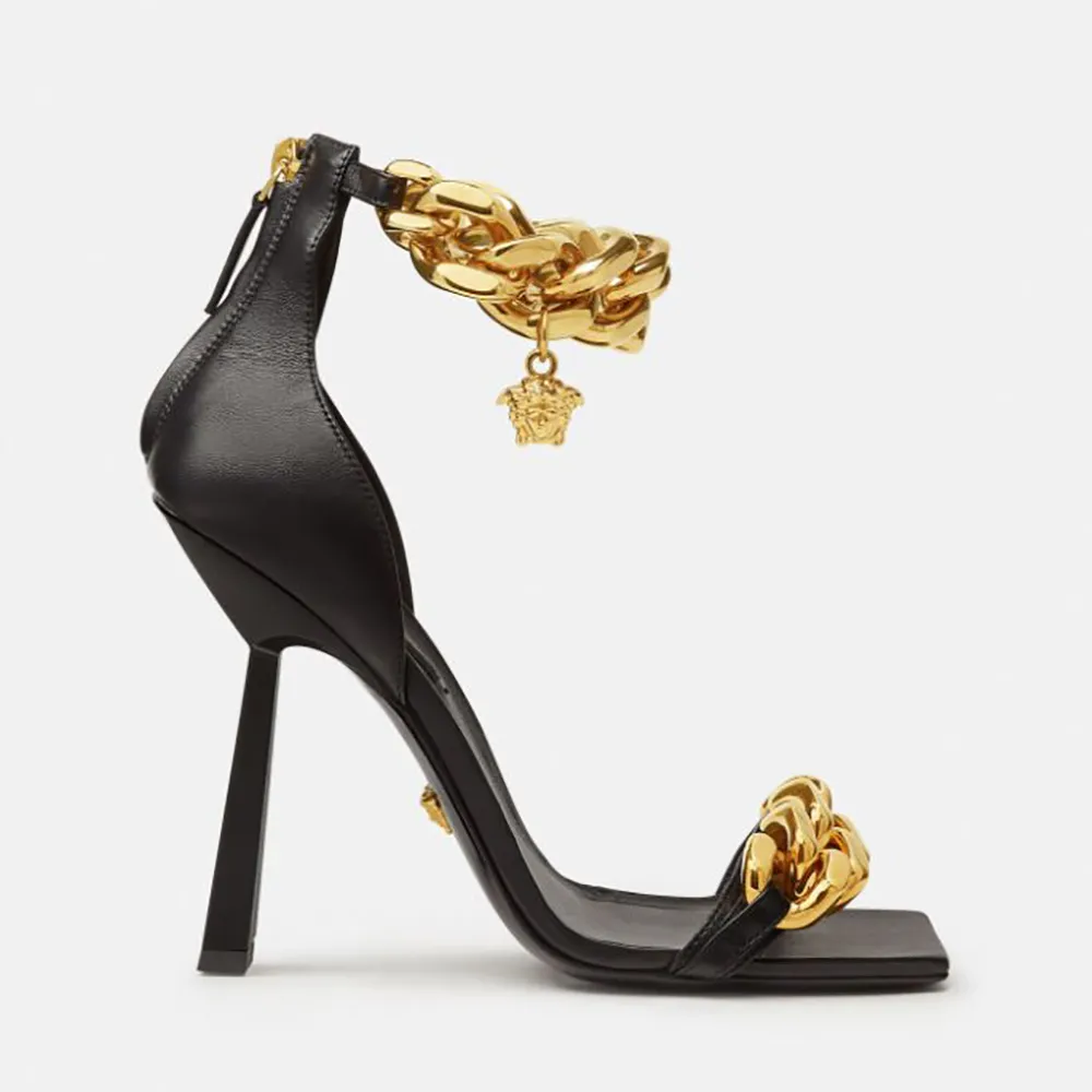 VERSACE SANDALIAS MEDUSA CHAIN DE NAPA CON TACóN DE 11CMNEGRO
