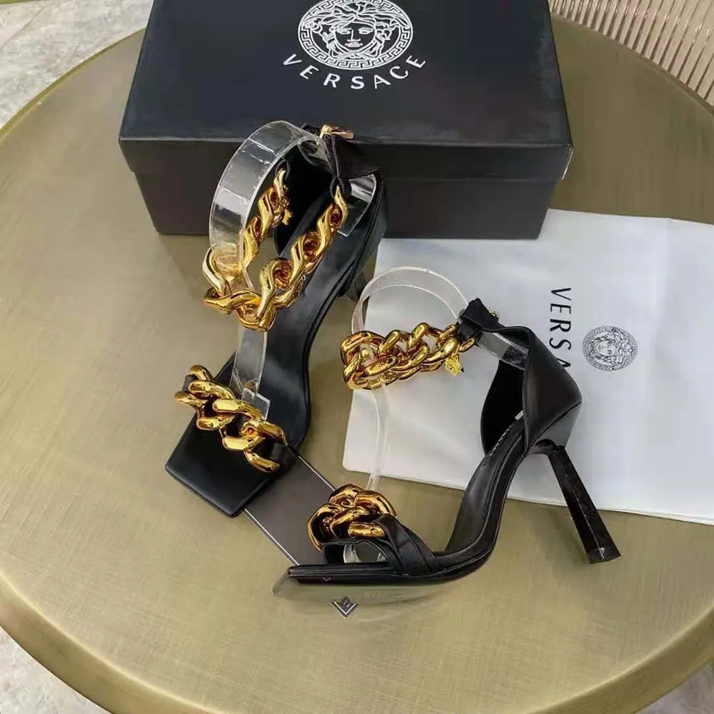 VERSACE SANDALIAS MEDUSA CHAIN DE NAPA CON TACóN DE 11CMNEGRO
