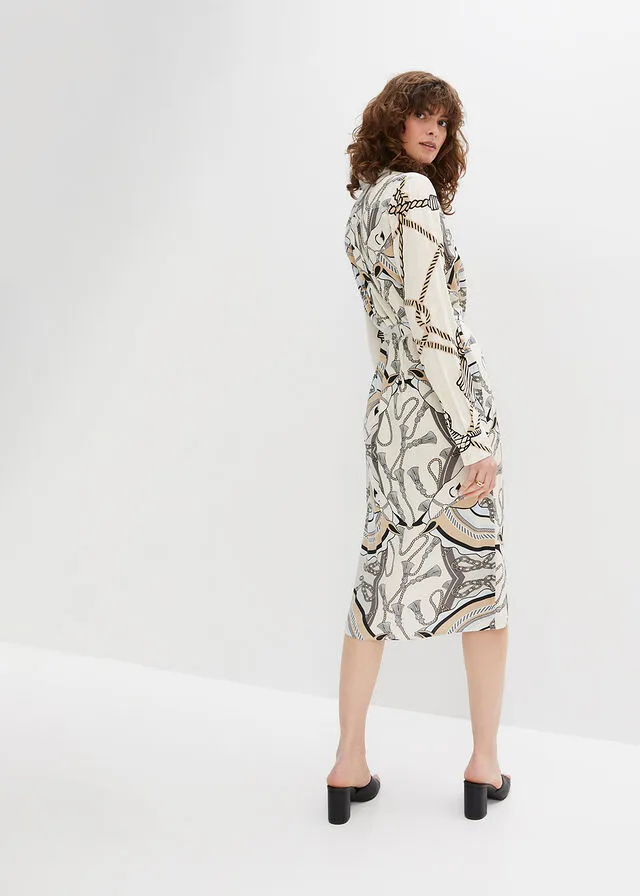 VESTIDO CAMISERO CON CINTURóN BLANCO CREMANEGROBEIGE ESTAMPADO
