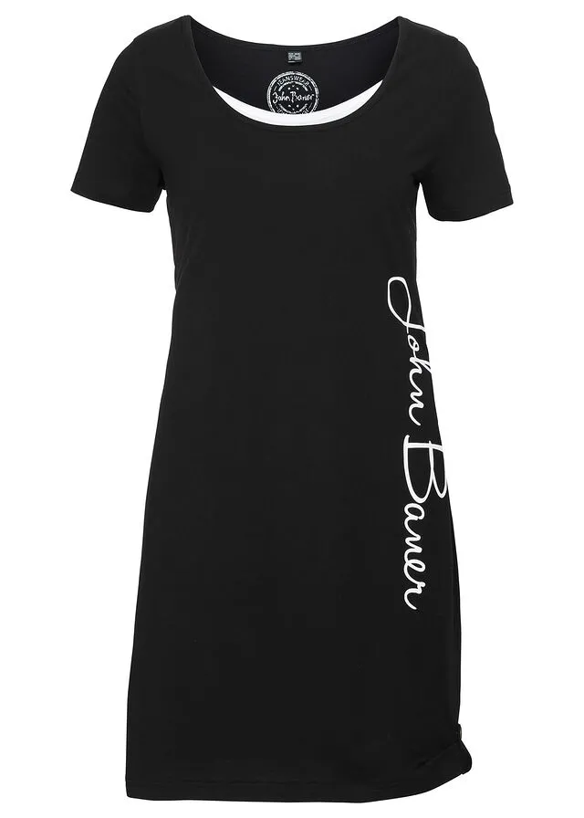 Vestido camisero con estampado y manga corta Negro