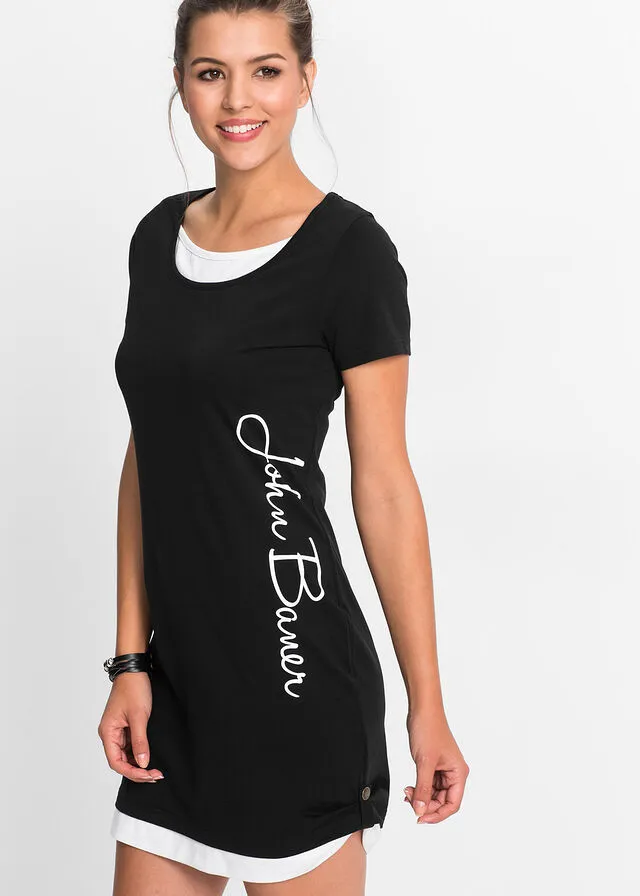 Vestido camisero con estampado y manga corta Negro