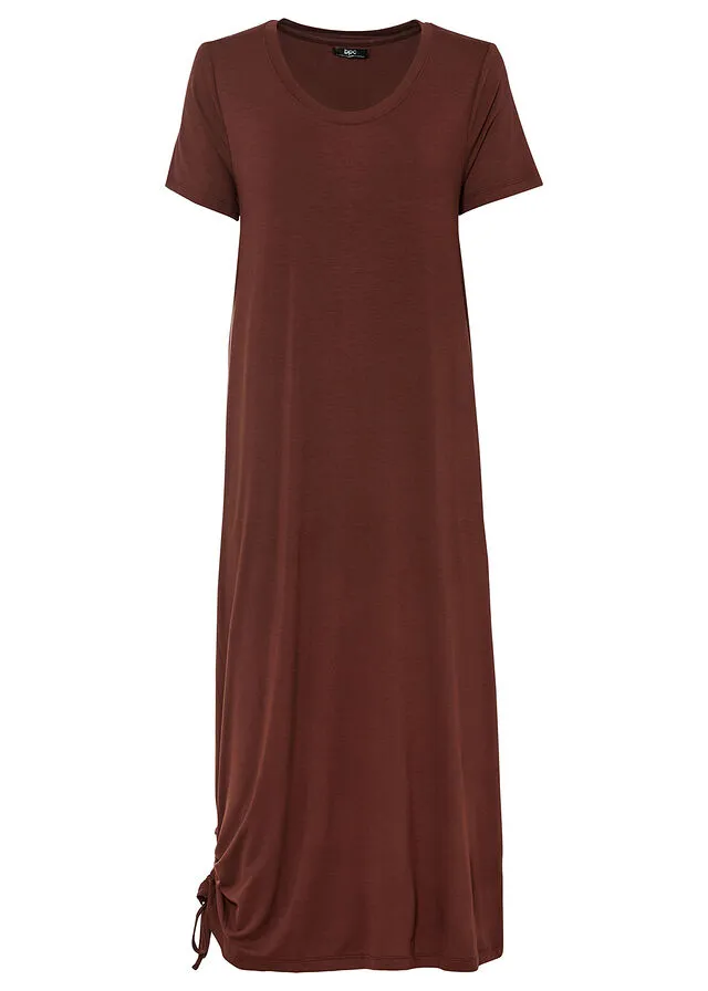 Vestido camisero midi con bolsillos laterales y detalle fruncido Marrón tierra