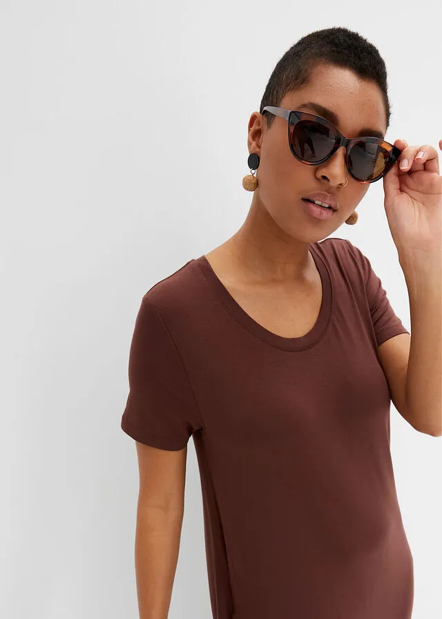Vestido camisero midi con bolsillos laterales y detalle fruncido Marrón tierra