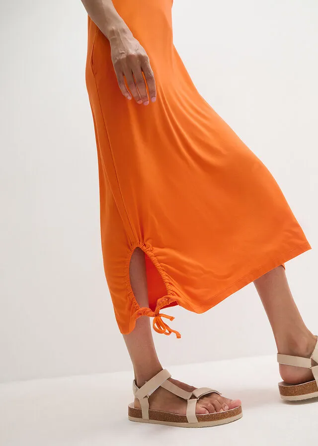 Vestido camisero midi con bolsillos laterales y detalle fruncido Naranja cálido