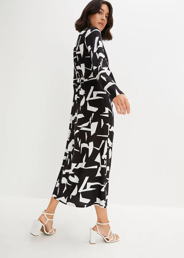 VESTIDO CAMISERO NEGROBLANCO CON ESTAMPADO GRáFICO