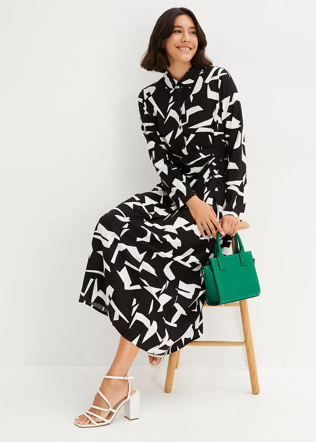VESTIDO CAMISERO NEGROBLANCO CON ESTAMPADO GRáFICO