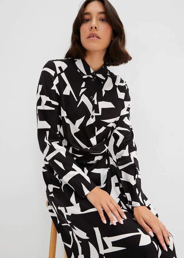 VESTIDO CAMISERO NEGROBLANCO CON ESTAMPADO GRáFICO