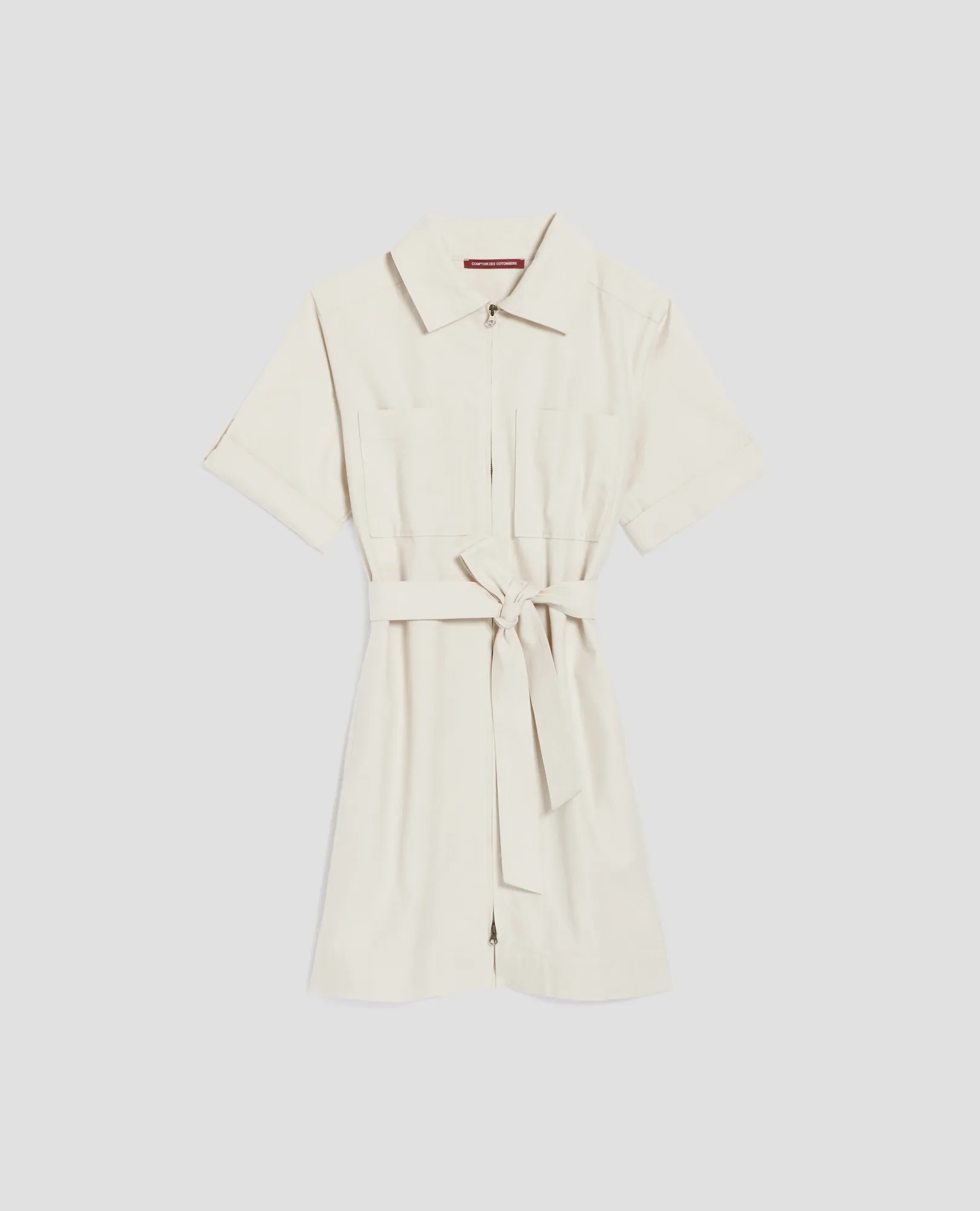 Vestido cargo con cremallera beige