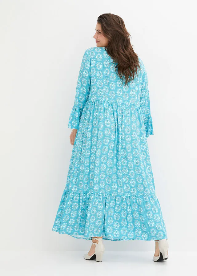 VESTIDO CON ASPECTO DE CRAFTáN AZULTURQUESA ESTAMPADO