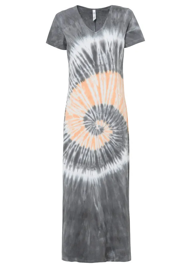 VESTIDO CON ESTAMPADO BATIK GRIS HUMONARANJABLANCO ESTAMPADO