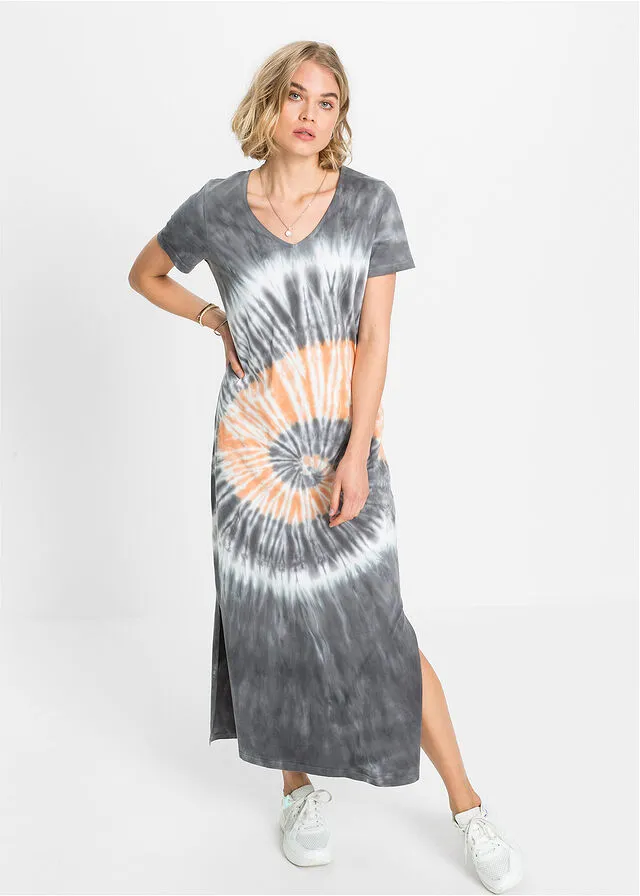 VESTIDO CON ESTAMPADO BATIK GRIS HUMONARANJABLANCO ESTAMPADO