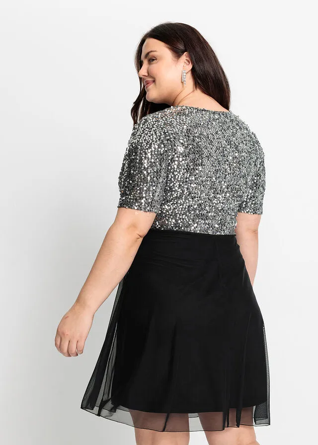 VESTIDO CON LENTEJUELAS PLATEADONEGRO