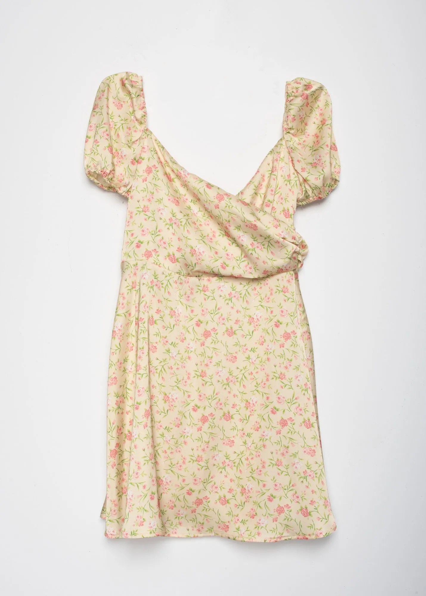 Vestido corto cruzado para mujer estampado flores amarillas