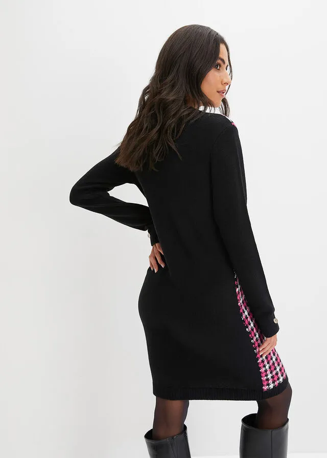 VESTIDO DE PUNTO CON BOTONES DECORATIVOS ROSANEGRO ESTAMPADO
