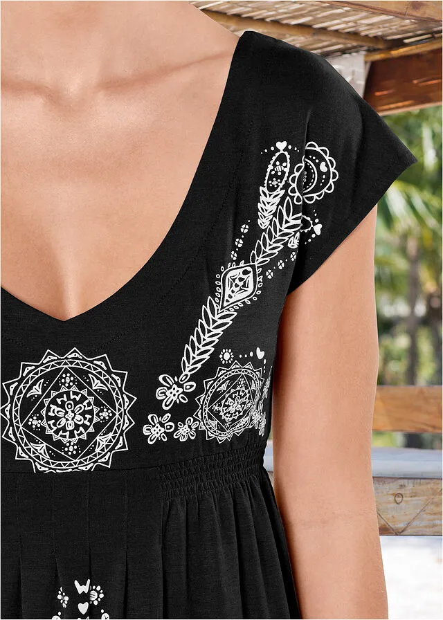VESTIDO DE TúNICA PARA LA PLAYA NEGROBLANCO ESTAMPADO