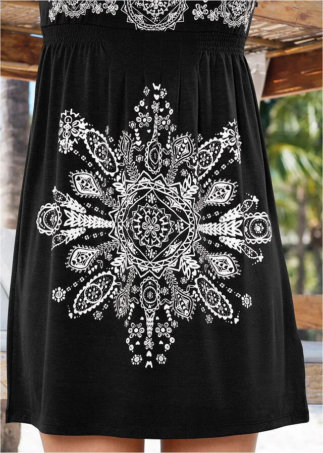 VESTIDO DE TúNICA PARA LA PLAYA NEGROBLANCO ESTAMPADO