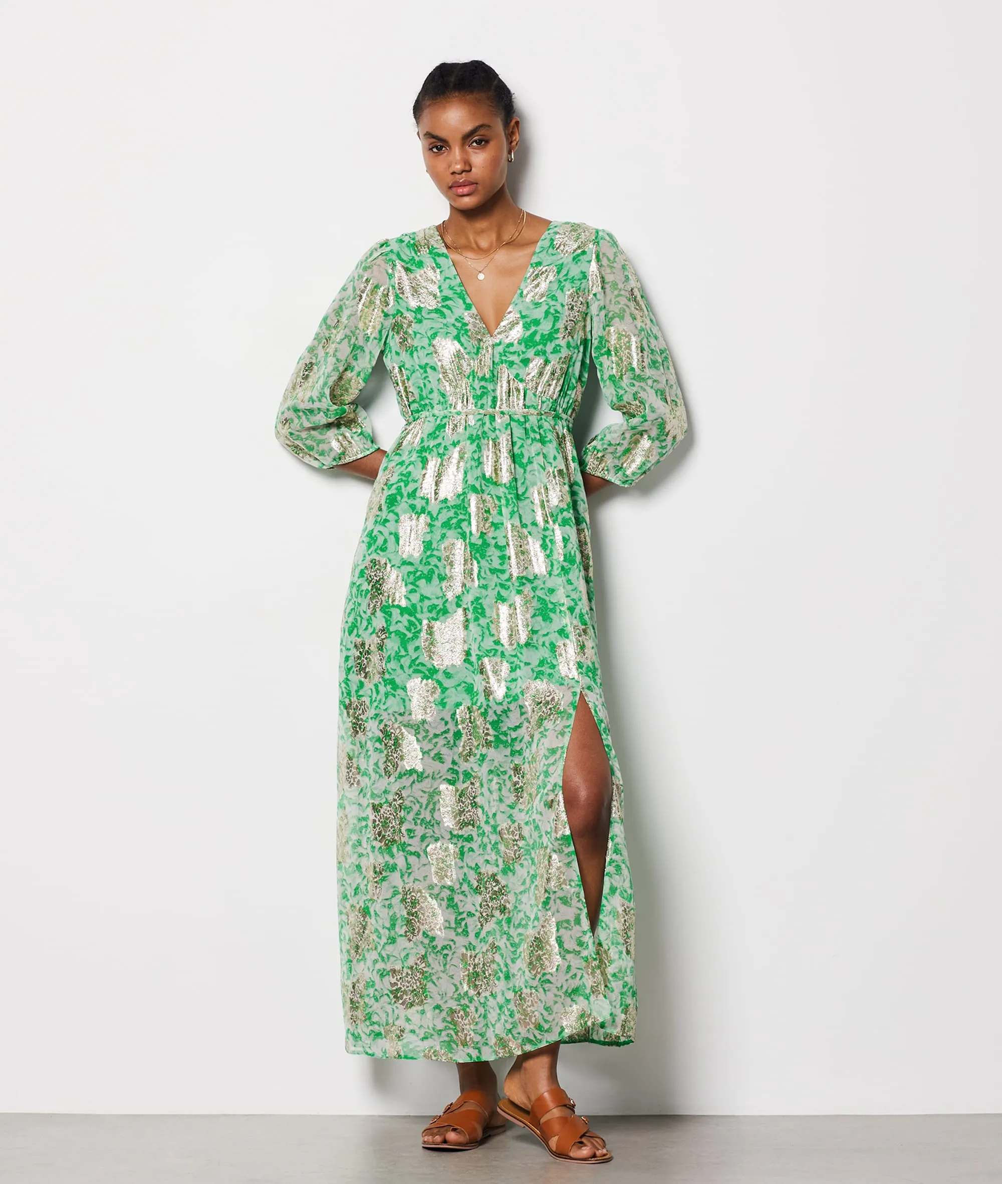 VESTIDO ESTAMPADO CON IRIDISCENCIAS UYARA IMP FD BLANC  ETAM