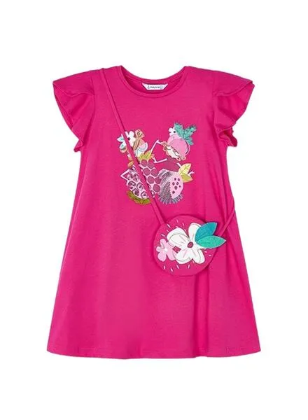 Vestido Mayoral Con Bolso Rosa Estampado De Niña