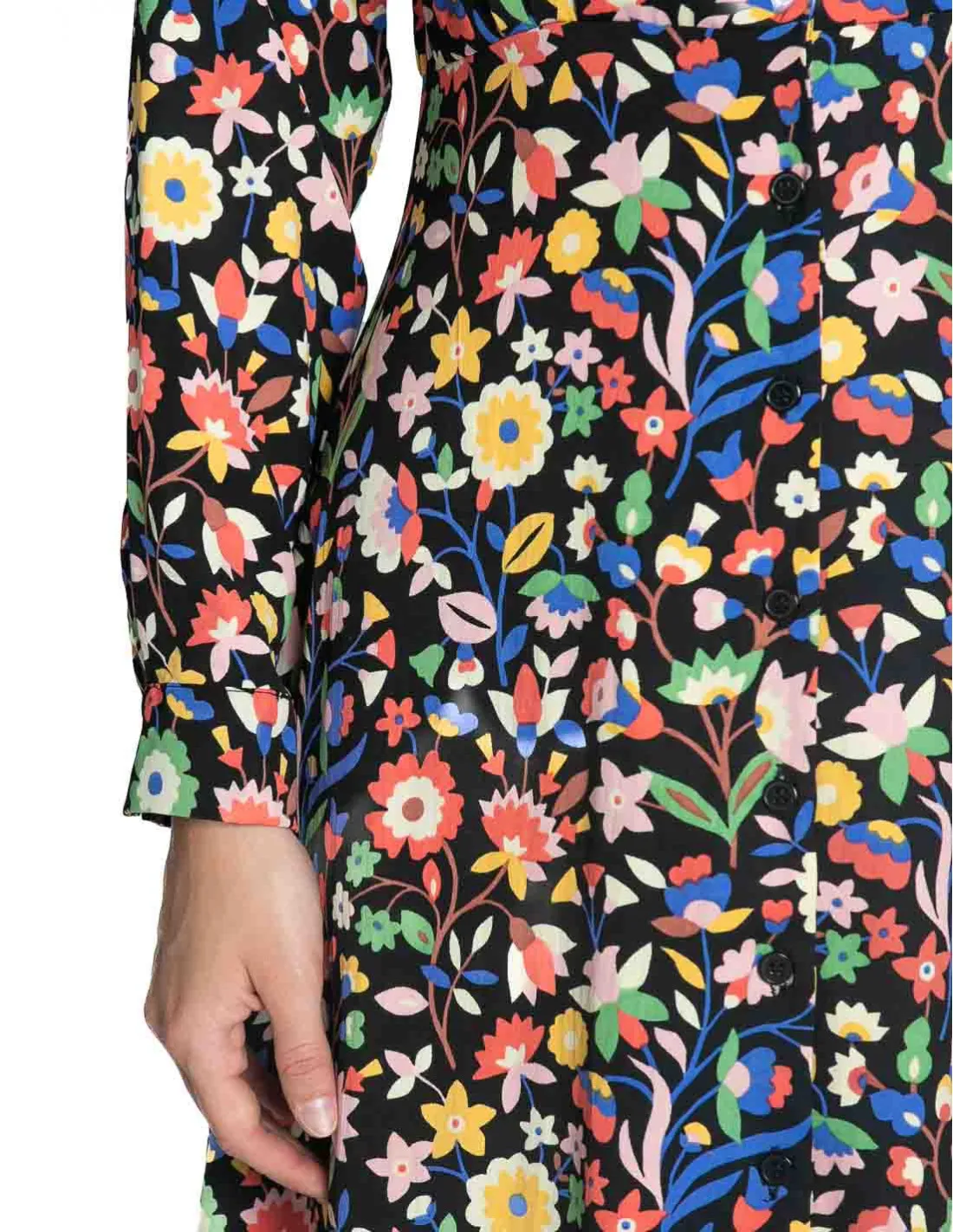 VESTIDO MIDI NEGRO ESTAMPADO FLORAL COMPAÑIA FANTASTICA