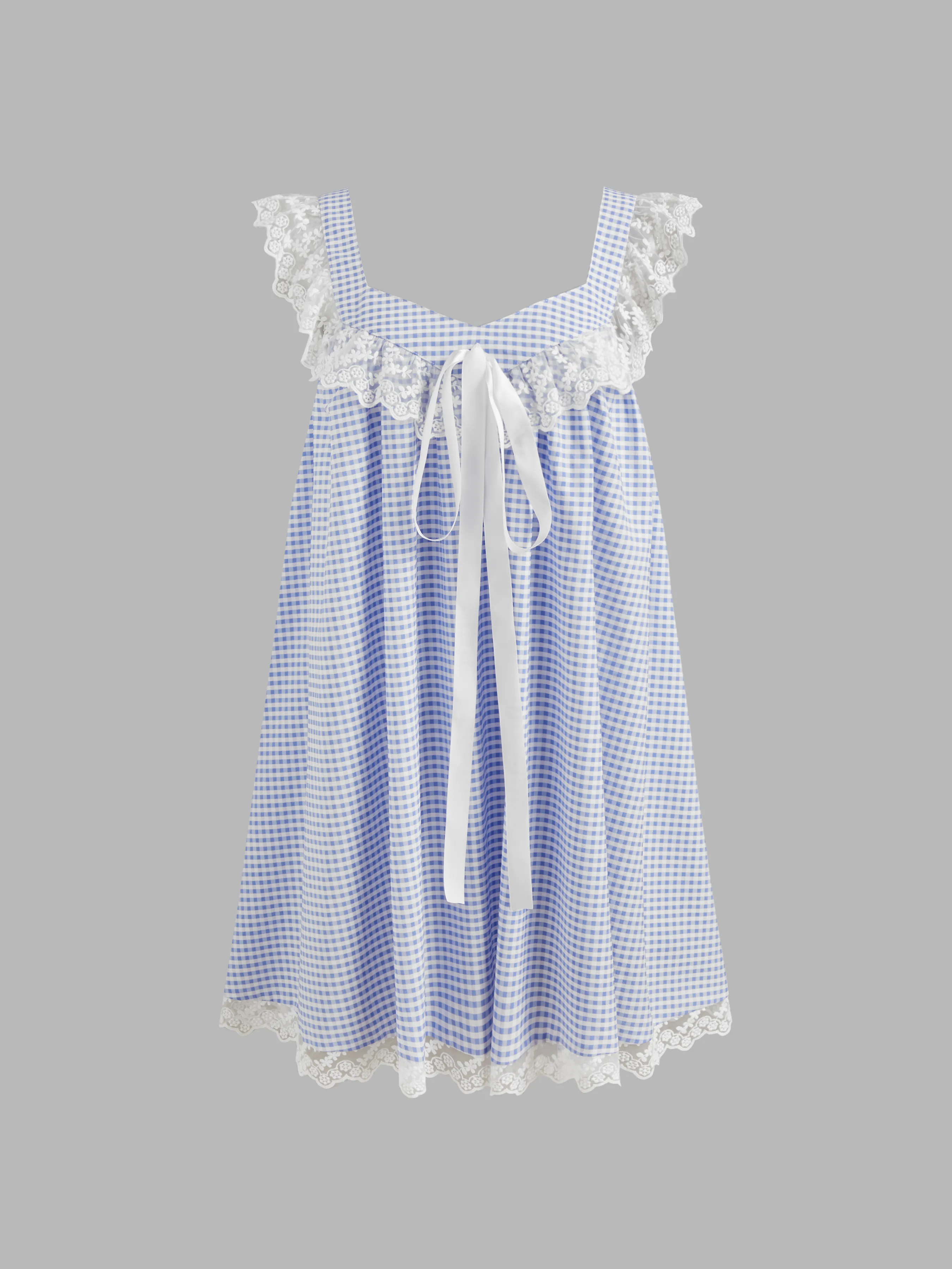 Vestido Mini de Cuadros con Encaje y Nudo estilo Sweetheart