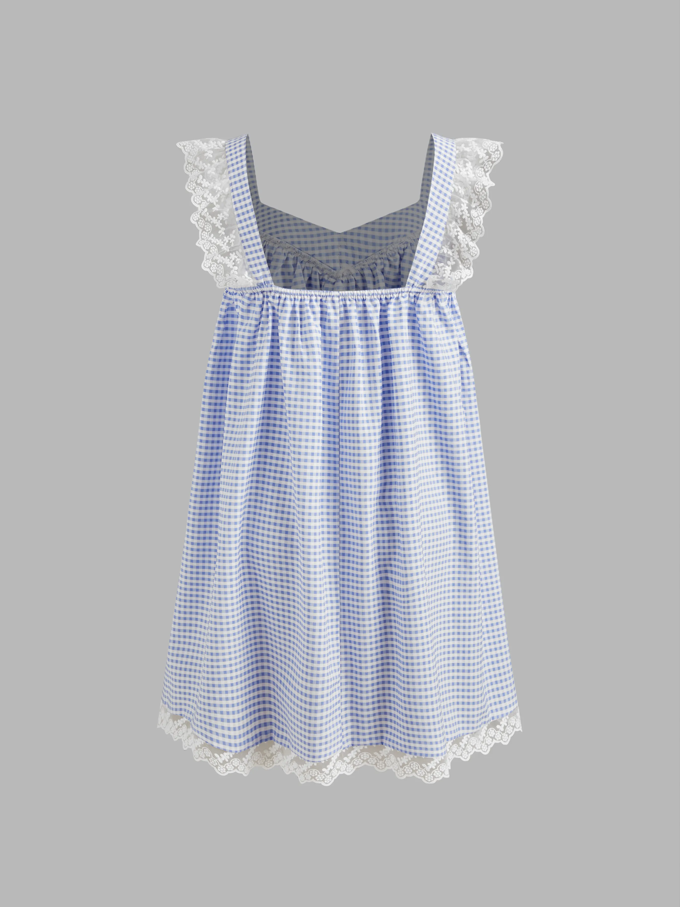 Vestido Mini de Cuadros con Encaje y Nudo estilo Sweetheart