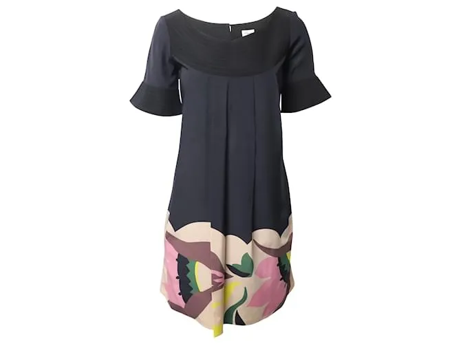 Vestido mini plisado floral Temperley London en algodón negro 