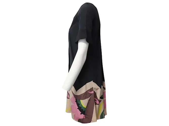 Vestido mini plisado floral Temperley London en algodón negro 
