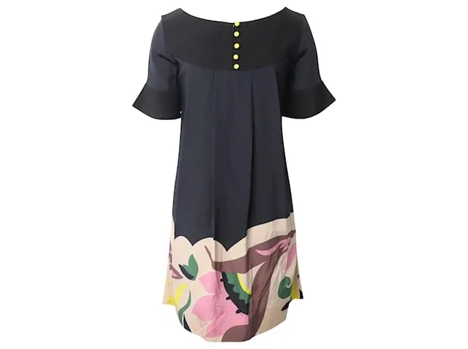 Vestido mini plisado floral Temperley London en algodón negro 