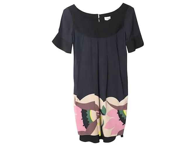 Vestido mini plisado floral Temperley London en algodón negro 