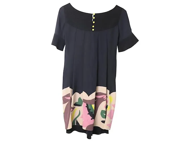 Vestido mini plisado floral Temperley London en algodón negro 